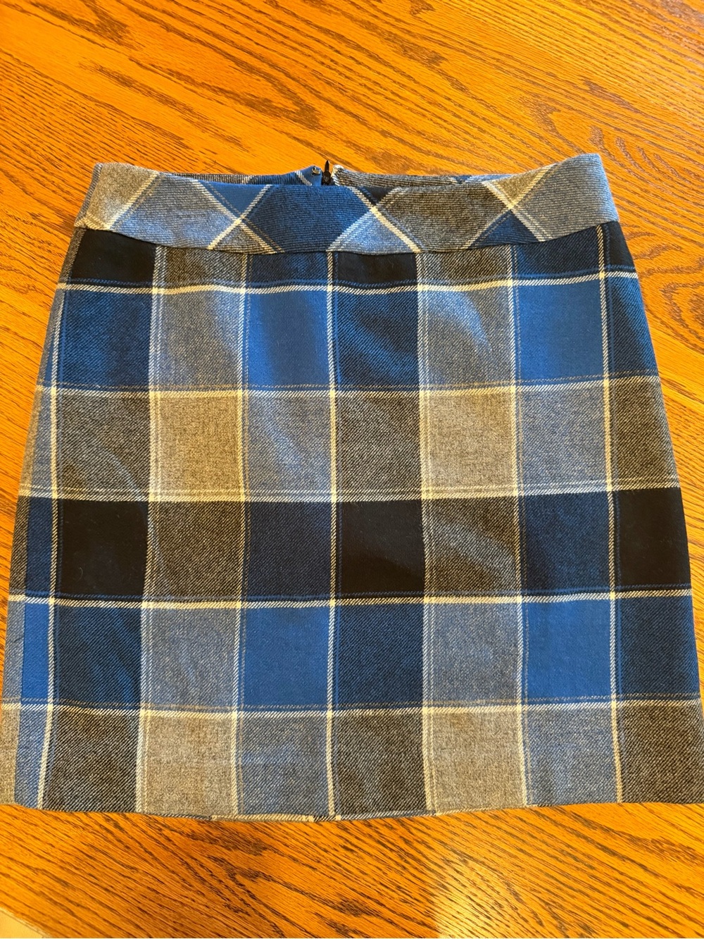 Talbots wool blend skirt plaid black gray blue winter holiday high rise 16W